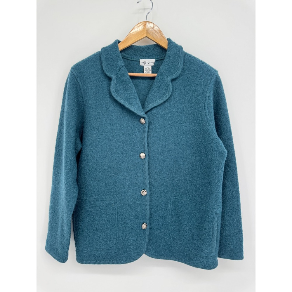 The Tog Shop Boiled Wool Cardigan Jacket Womens MP Teal Filigree Coastal Grandma